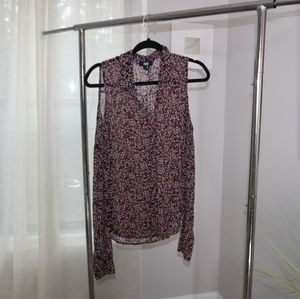 PAIGE | Floral Silk Button Down | Women's Size S | Long Sleeve Cold Shoulder